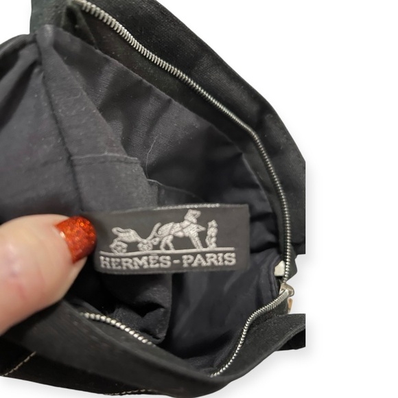 HERMÈS Cosmetic Pouch Toile Fourre-Tout Make Up Bag Black Canvas - Picture 6 of 13
